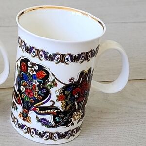 Gucci Coffee Mugs England Fine Bone China Floral  Gold Trim